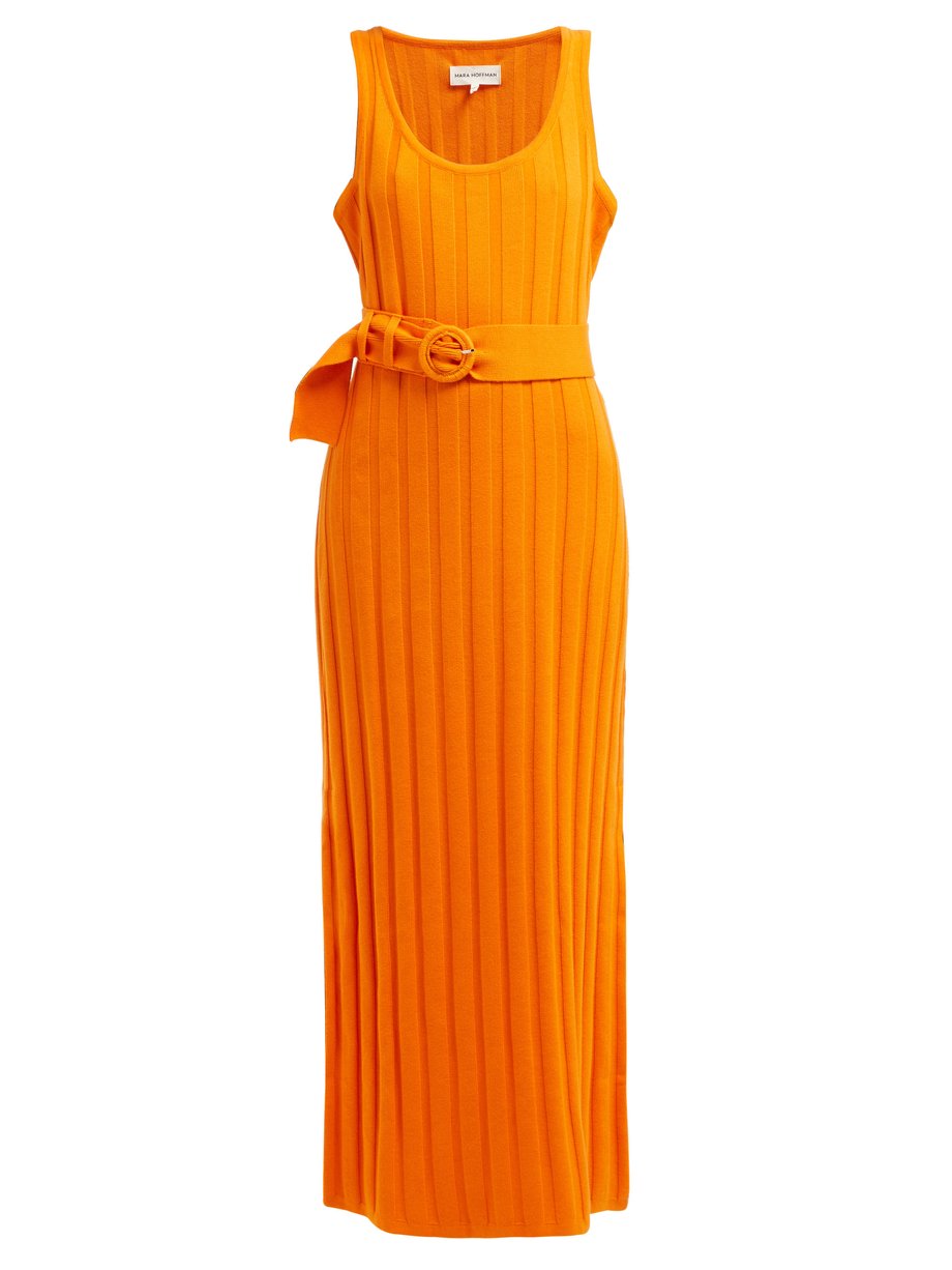 Orange Harlow Ribbed Cotton Midi Dress Mara Hoffman Matchesfashion Uk