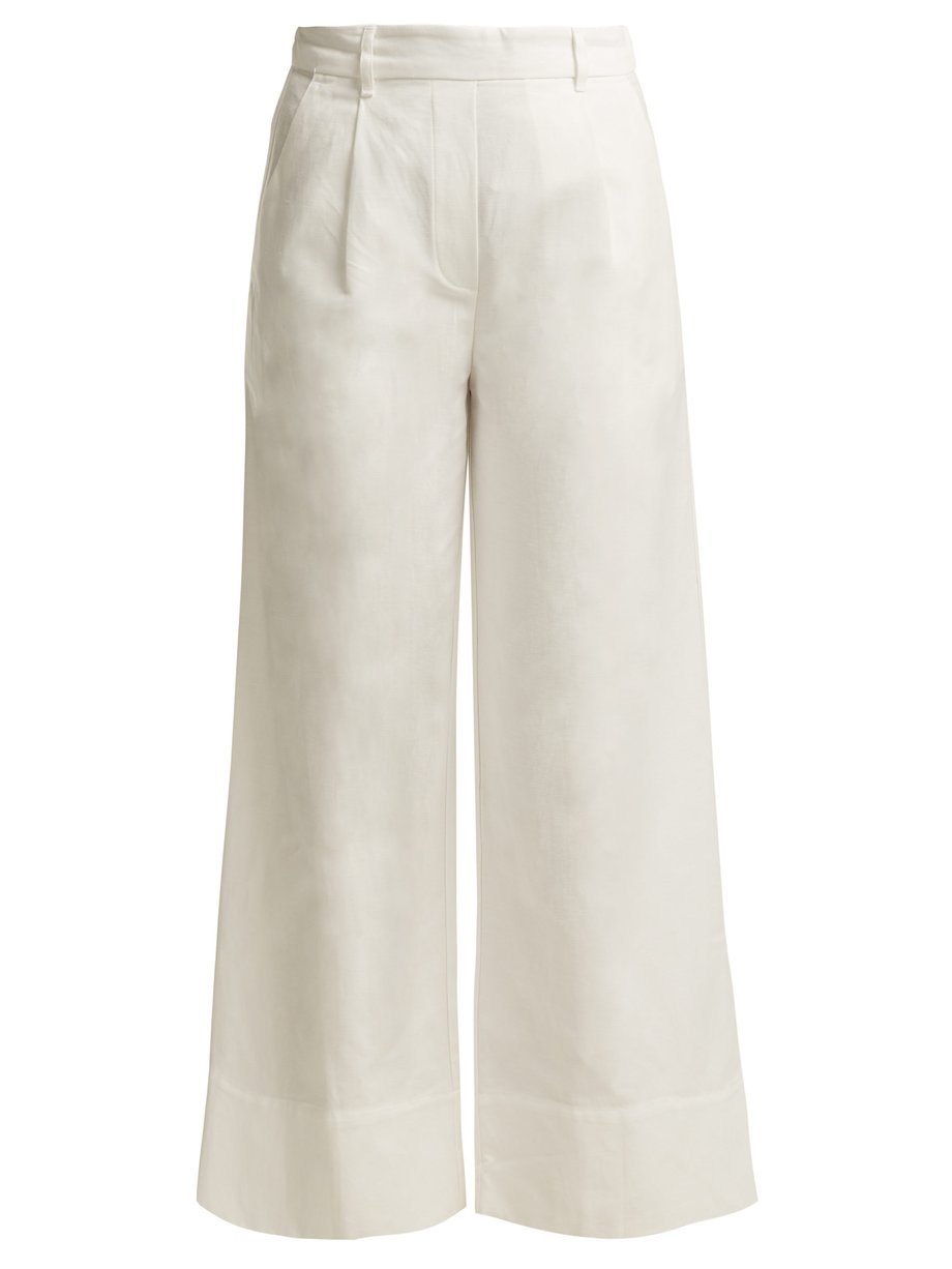 White The Cropped Summer cotton-blend trousers | Matteau ...