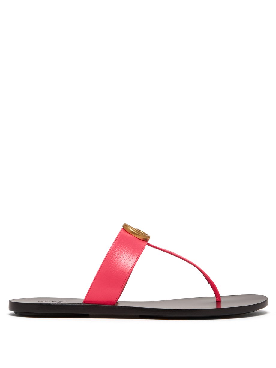 Pink GG Marmont flat leather sandals | Gucci | MATCHESFASHION UK
