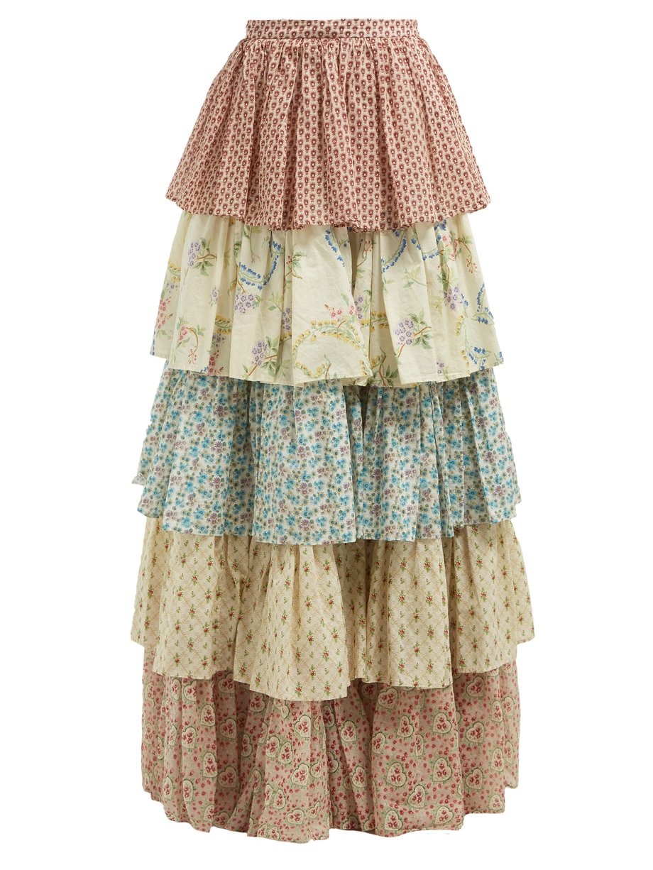 Print Floral-print tiered cotton maxi 