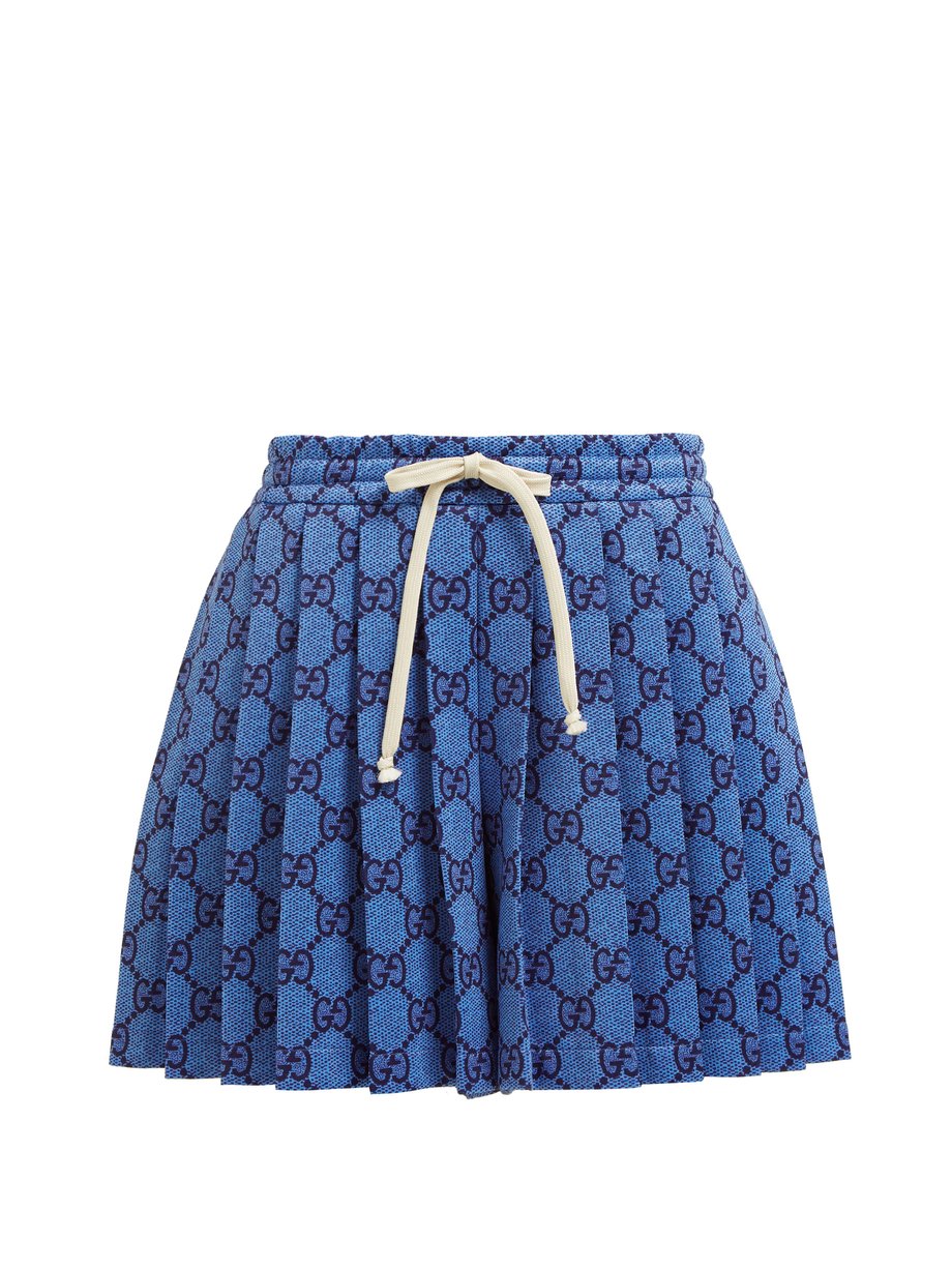Blue GG pleated technical-jersey shorts 