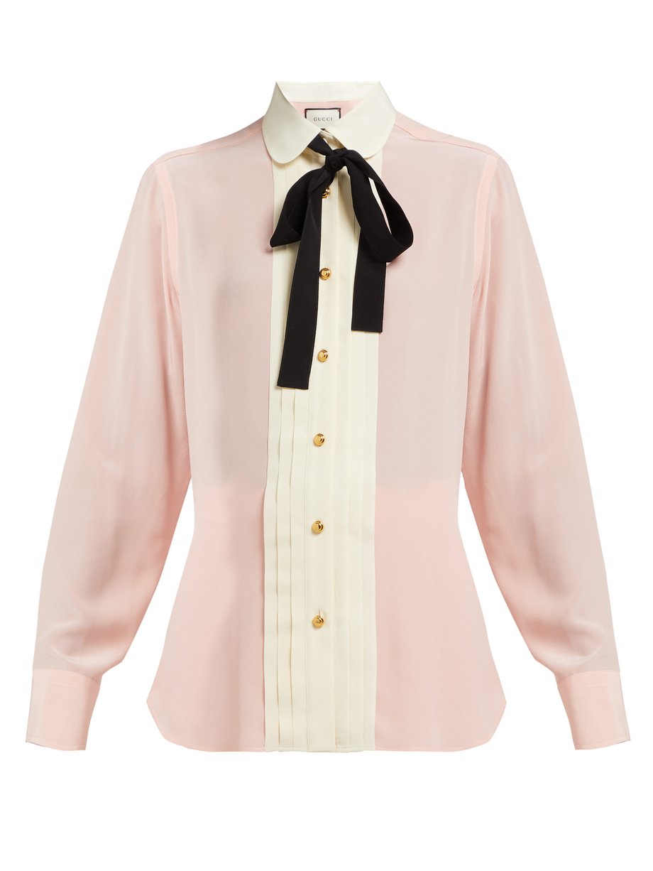 Pink multi Pleated silk-crepe blouse | Gucci | MATCHESFASHION US