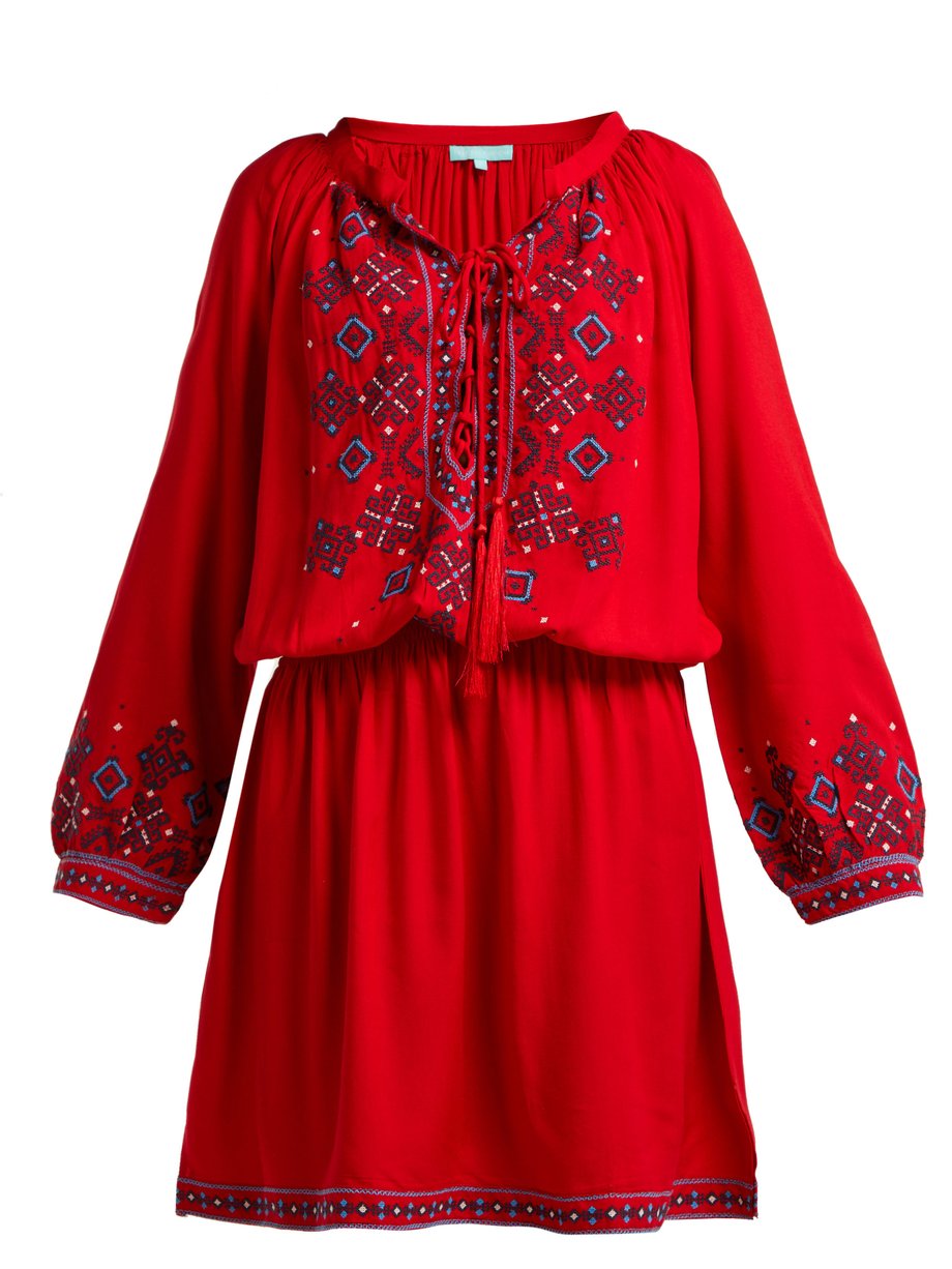 Red Nadja geometric-embroidered crepe mini dress | Melissa Odabash ...