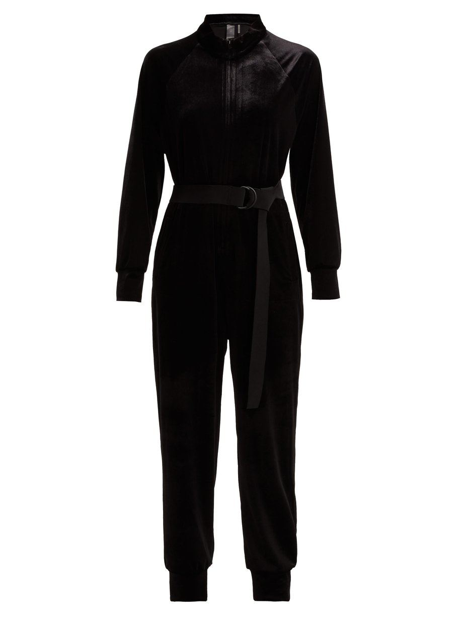 Black Belted velvet jumpsuit | Norma Kamali | MATCHESFASHION US