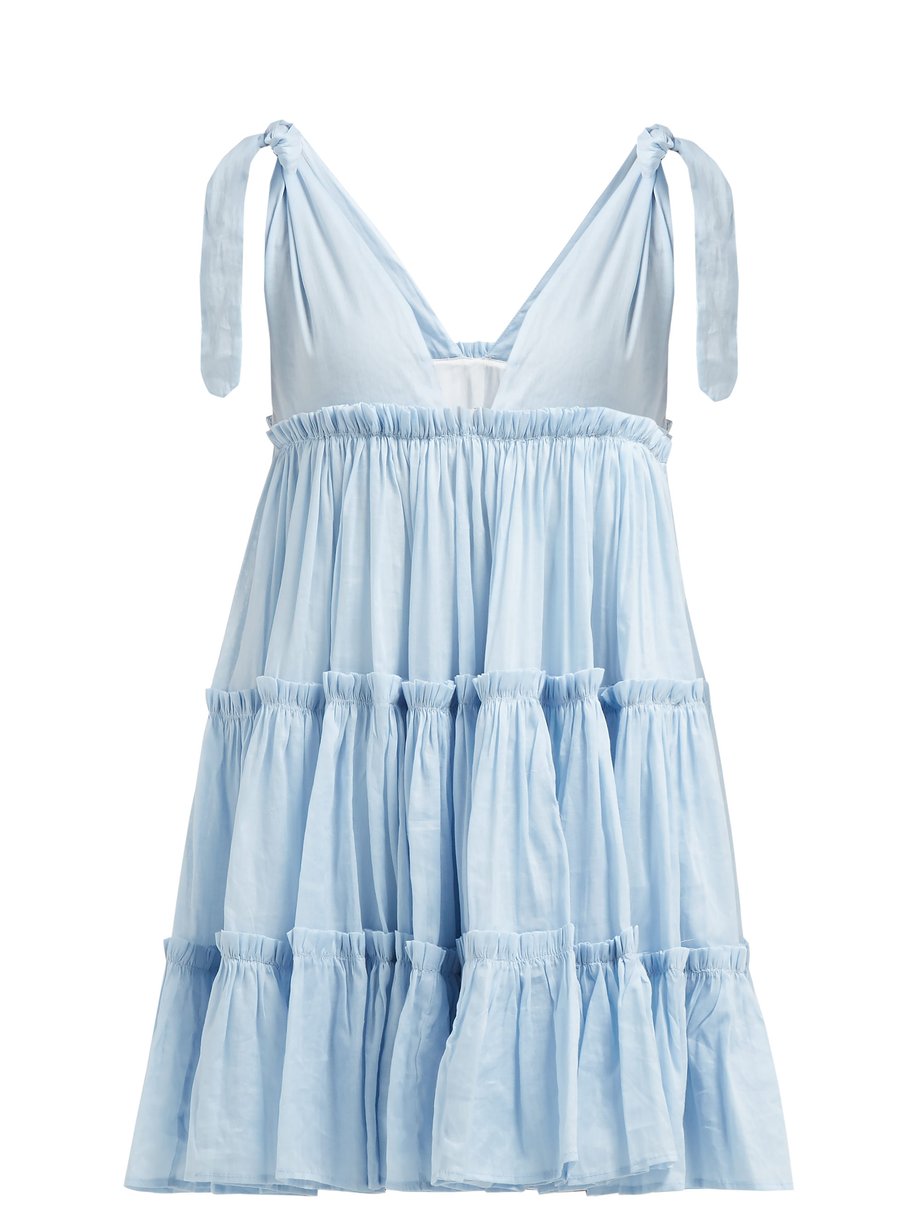 Blue Tiered ruffle-trimmed ramie mini dress | Innika Choo ...