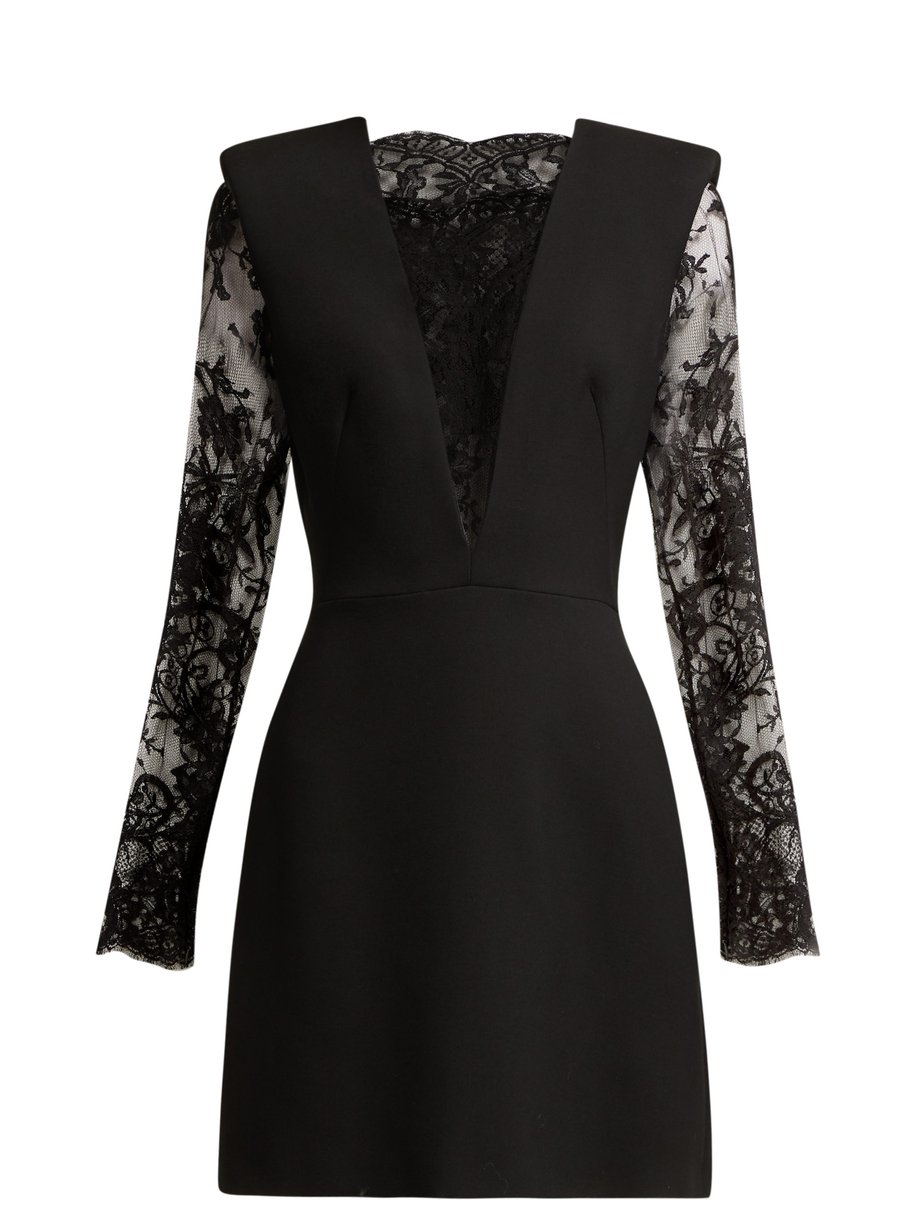 Black Sarabande-lace and wool-blend mini dress | Alexander McQueen ...