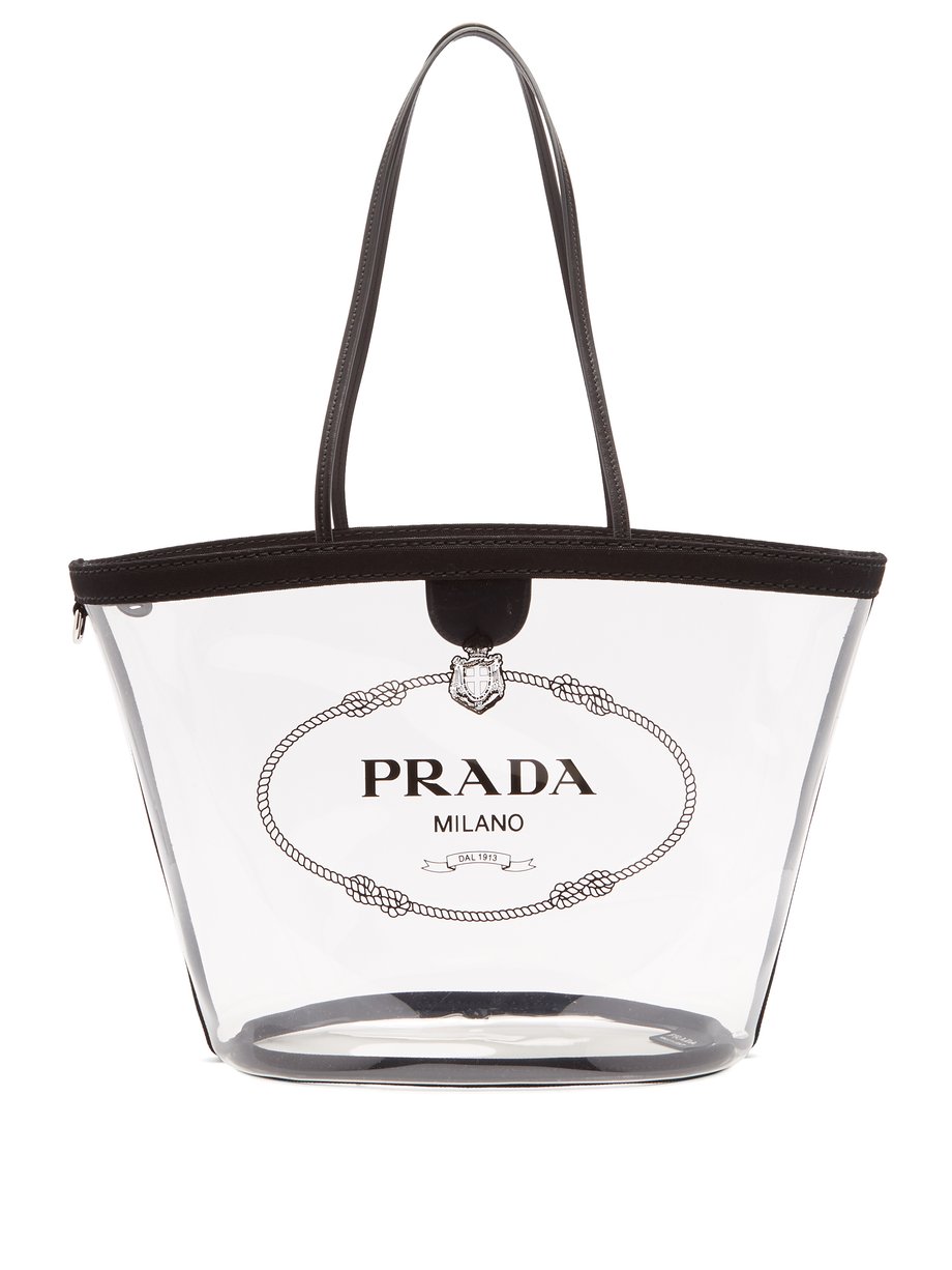 Black Logo-print clear PVC tote | Prada 
