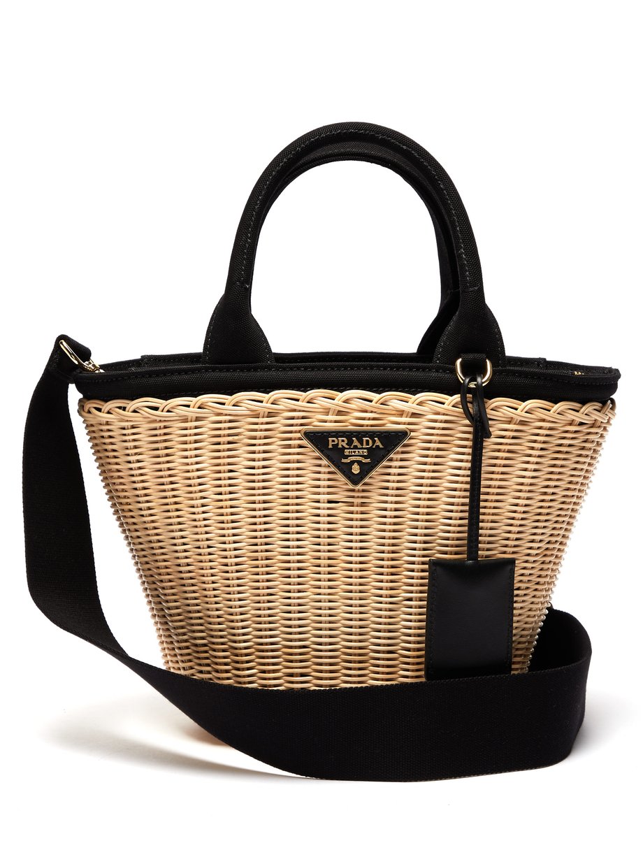 Wicker and canvas basket bag Neutral 