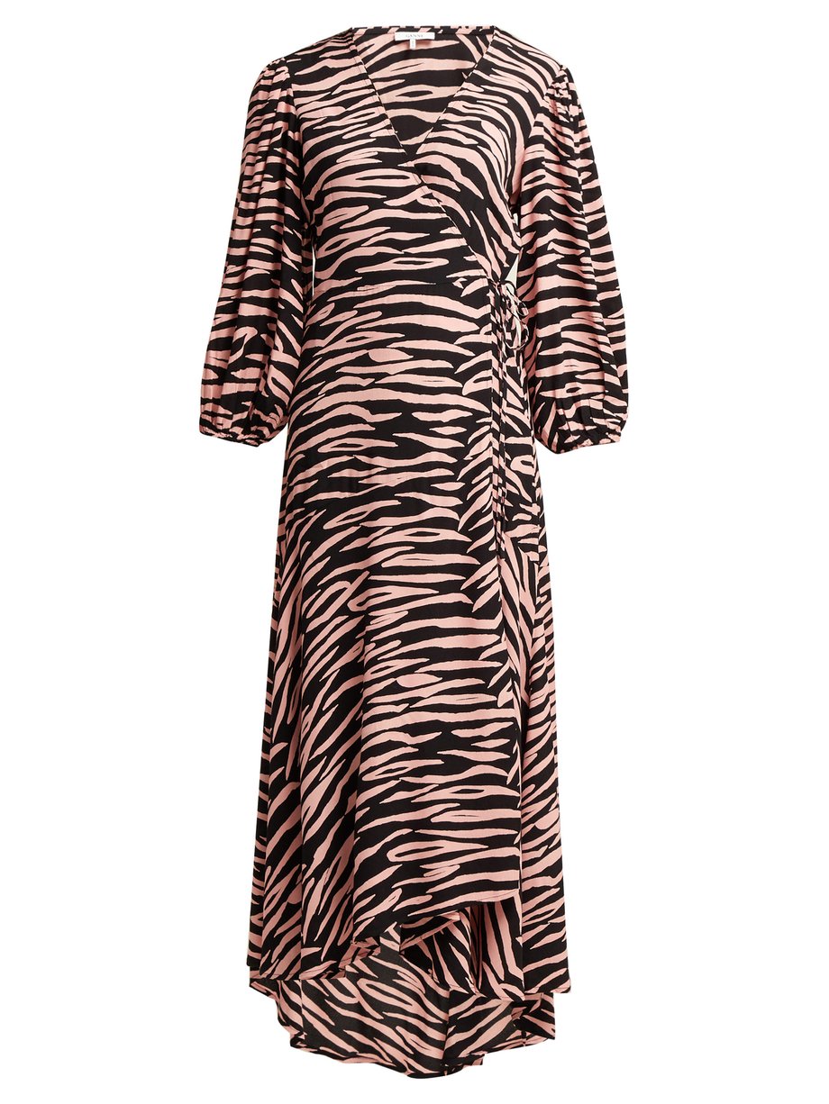 Black Lindale tiger-print wrap dress | Ganni | MATCHESFASHION UK