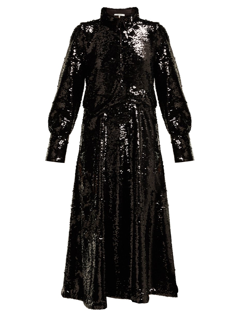Black Sonora sequinned midi dress | Ganni | MATCHESFASHION US
