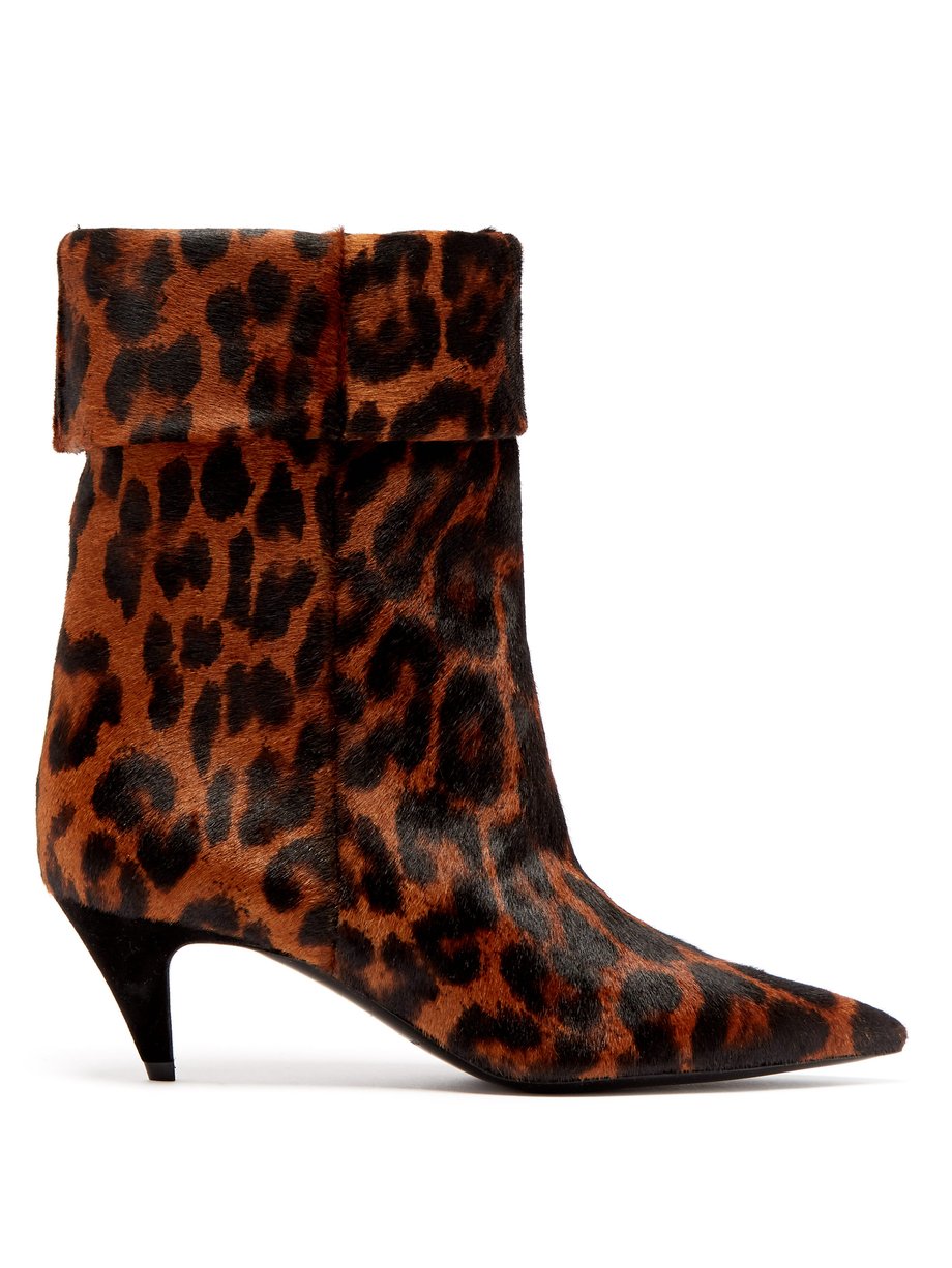 Brown Charlotte leopard-print calf-hair ankle boots | Saint Laurent ...