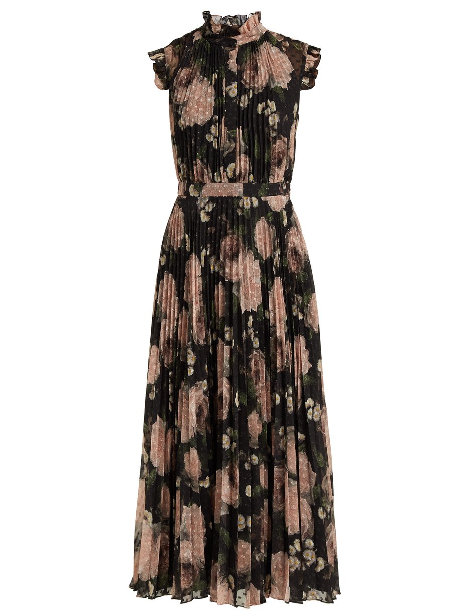 Black Roisin Dutch Petal-print pleated midi dress | Erdem ...