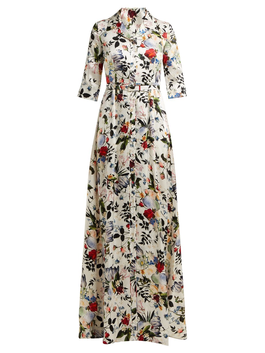 White Karissa floral-print silk-satin gown | Erdem | MATCHESFASHION US