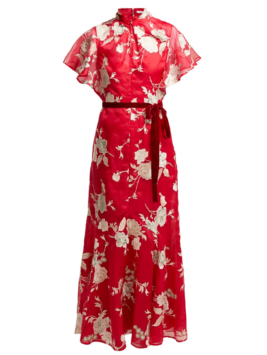 Red Celestina Gertrude-embroidered silk-organza gown | Erdem ...
