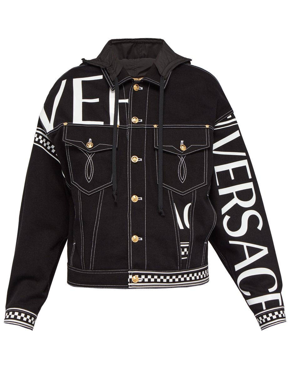 Versace Versace Contrast stitch logo-printed denim jacket Black ...