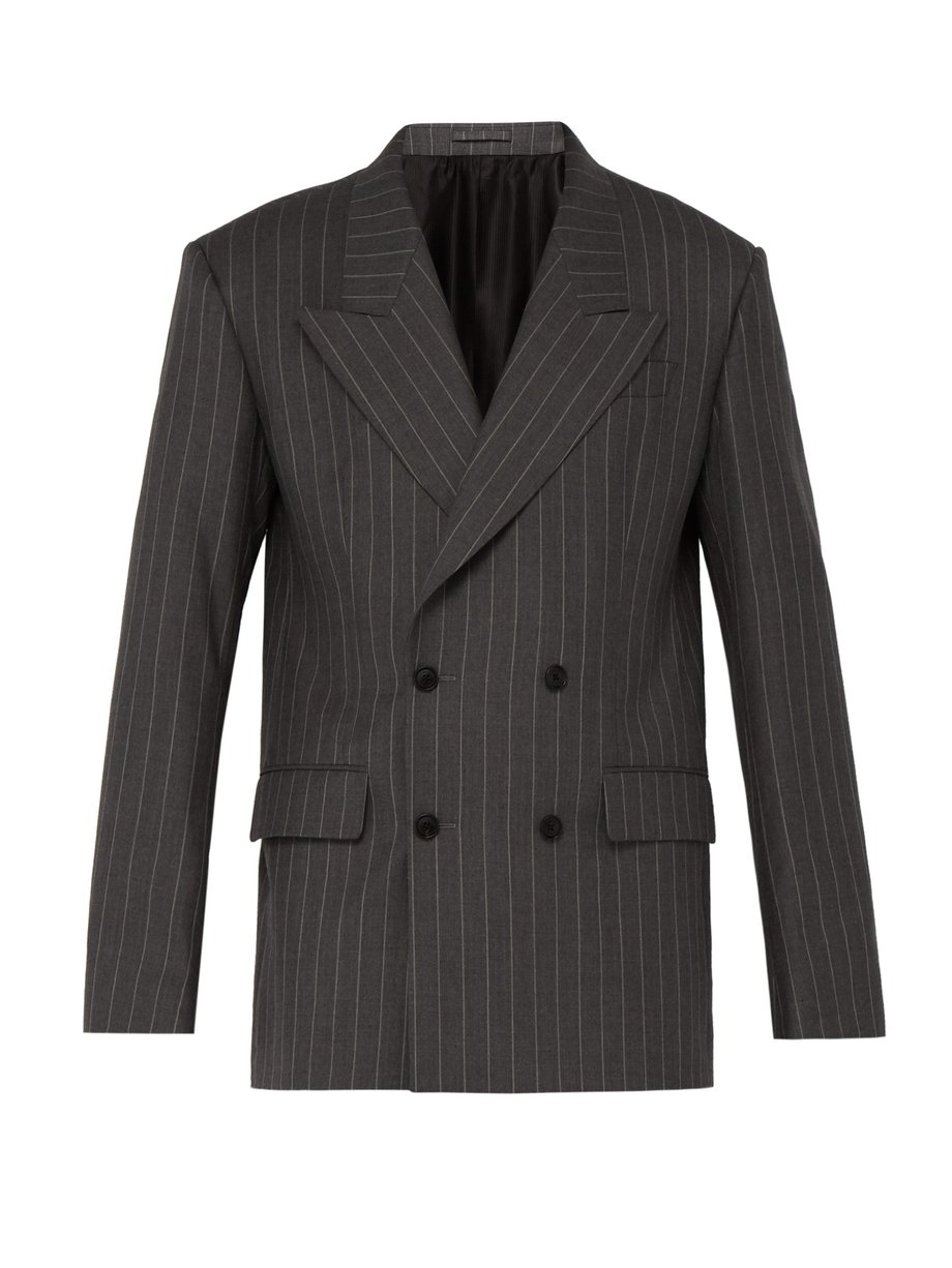 Grey Pinstripe double-breasted wool jacket | Versace | MATCHESFASHION US
