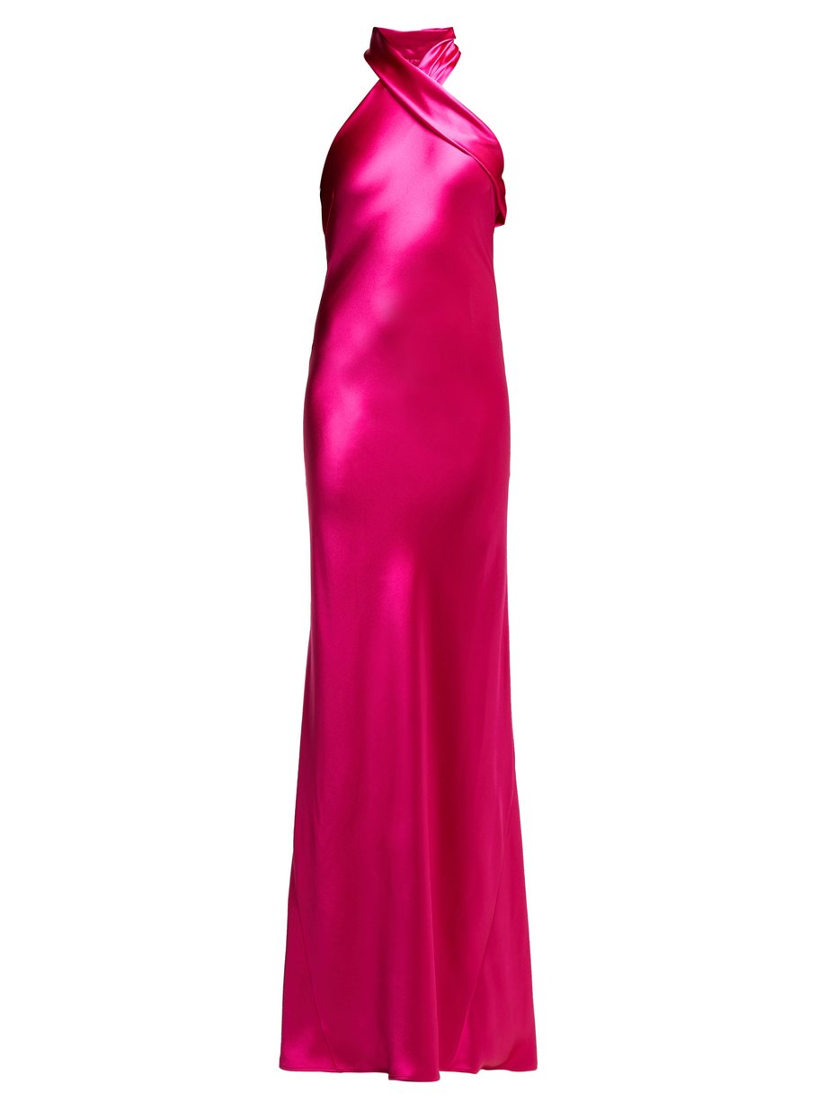 Pink Pandora silk-satin halterneck gown | Galvan | MATCHESFASHION US