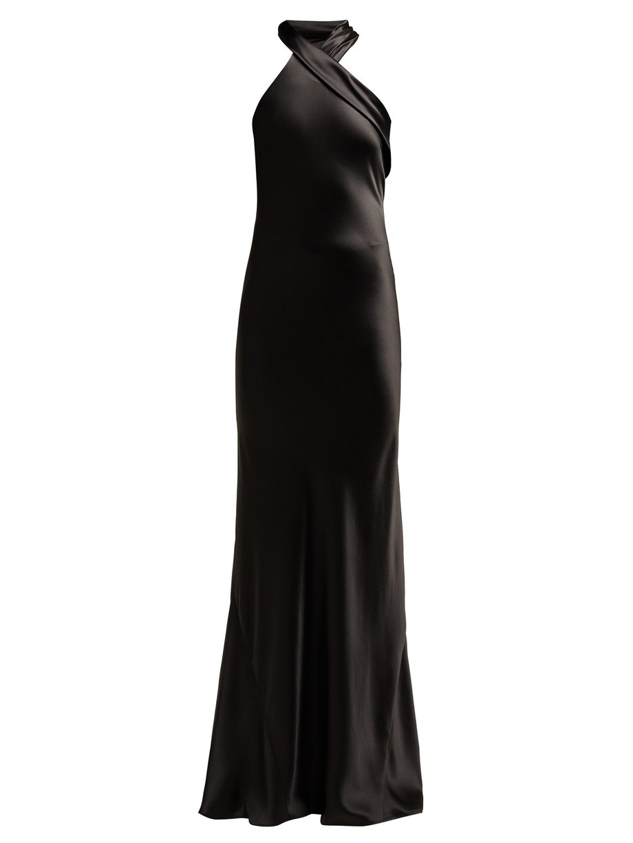 Black Pandora silk-satin halterneck gown | Galvan | MATCHESFASHION AU