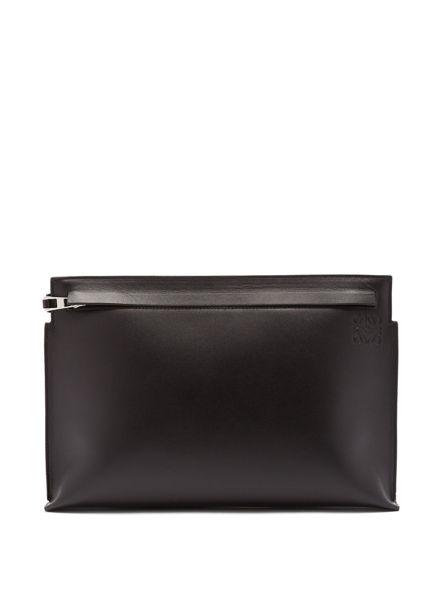 Black T Pouch logo-stamped leather bag 