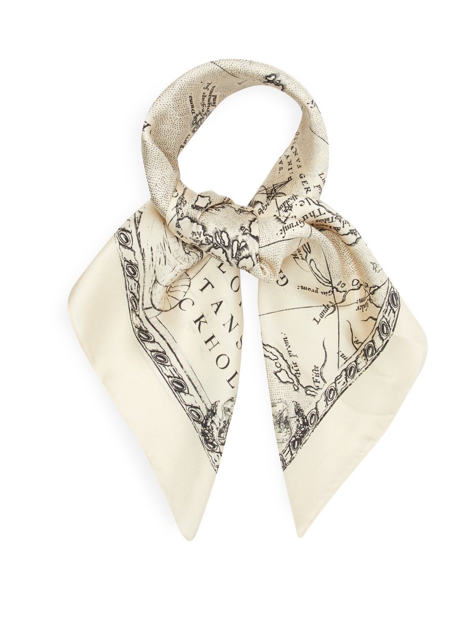 Neutral Map-print silk twill scarf | Acne Studios | MATCHESFASHION UK
