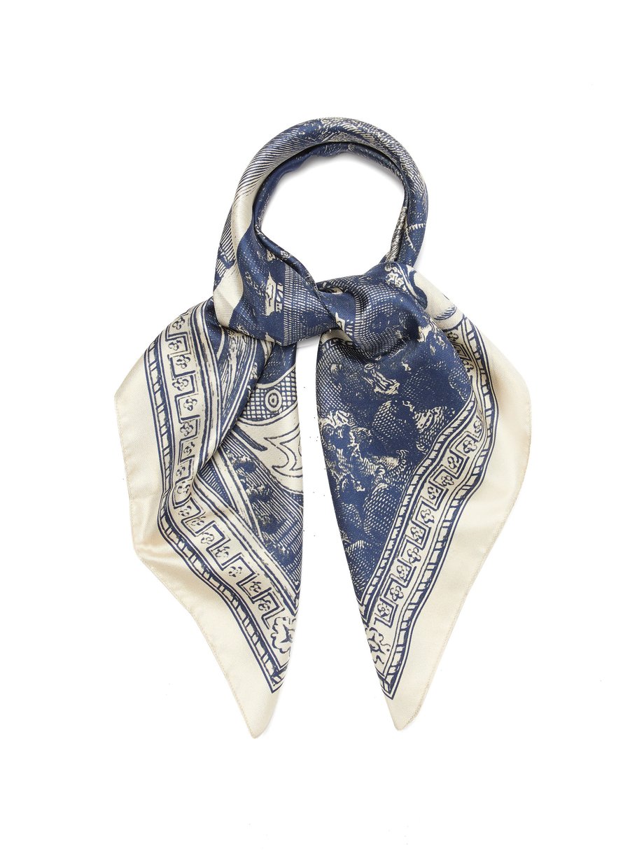 Blue Printed silk-twill scarf | Acne Studios | MATCHESFASHION US
