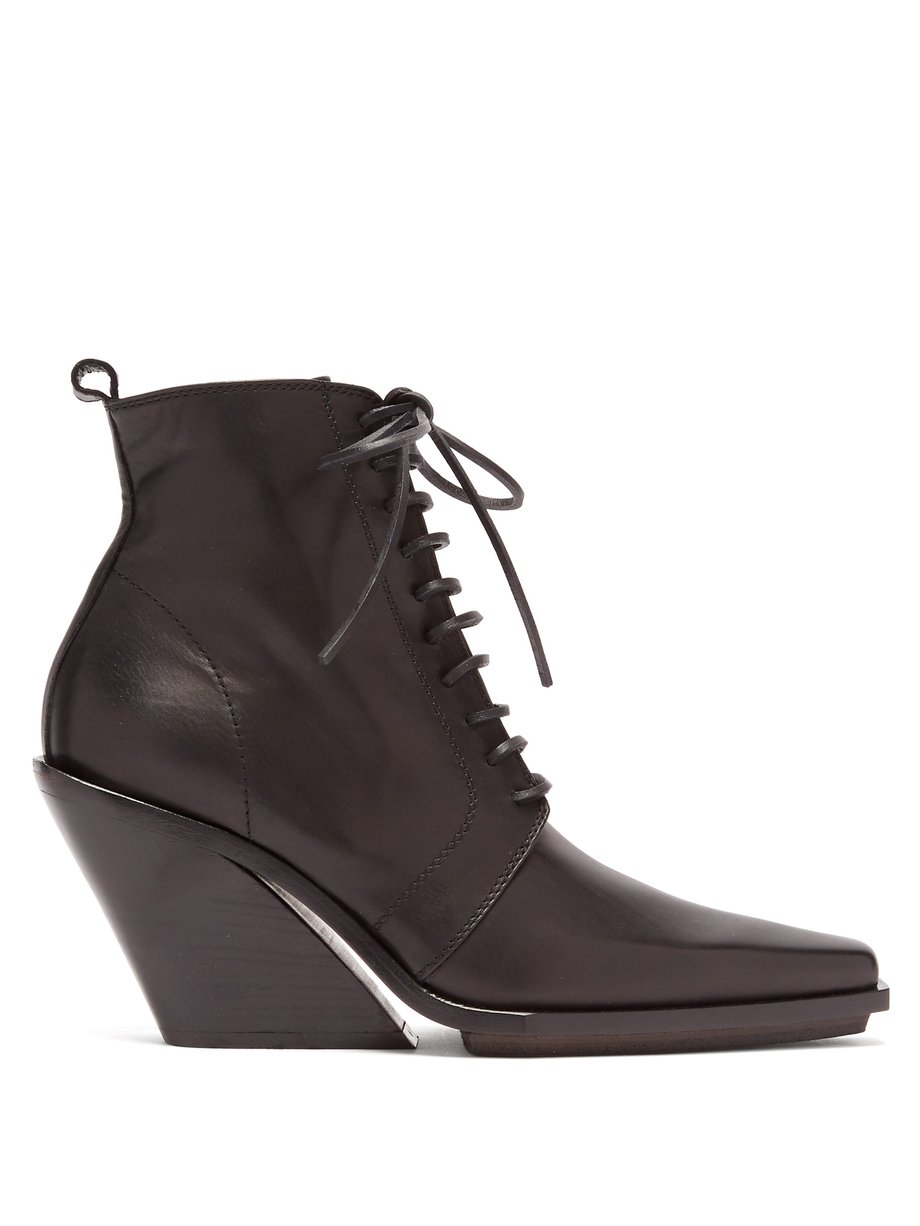Black Slanted-heel lace-up leather ankle boots | Ann Demeulemeester ...