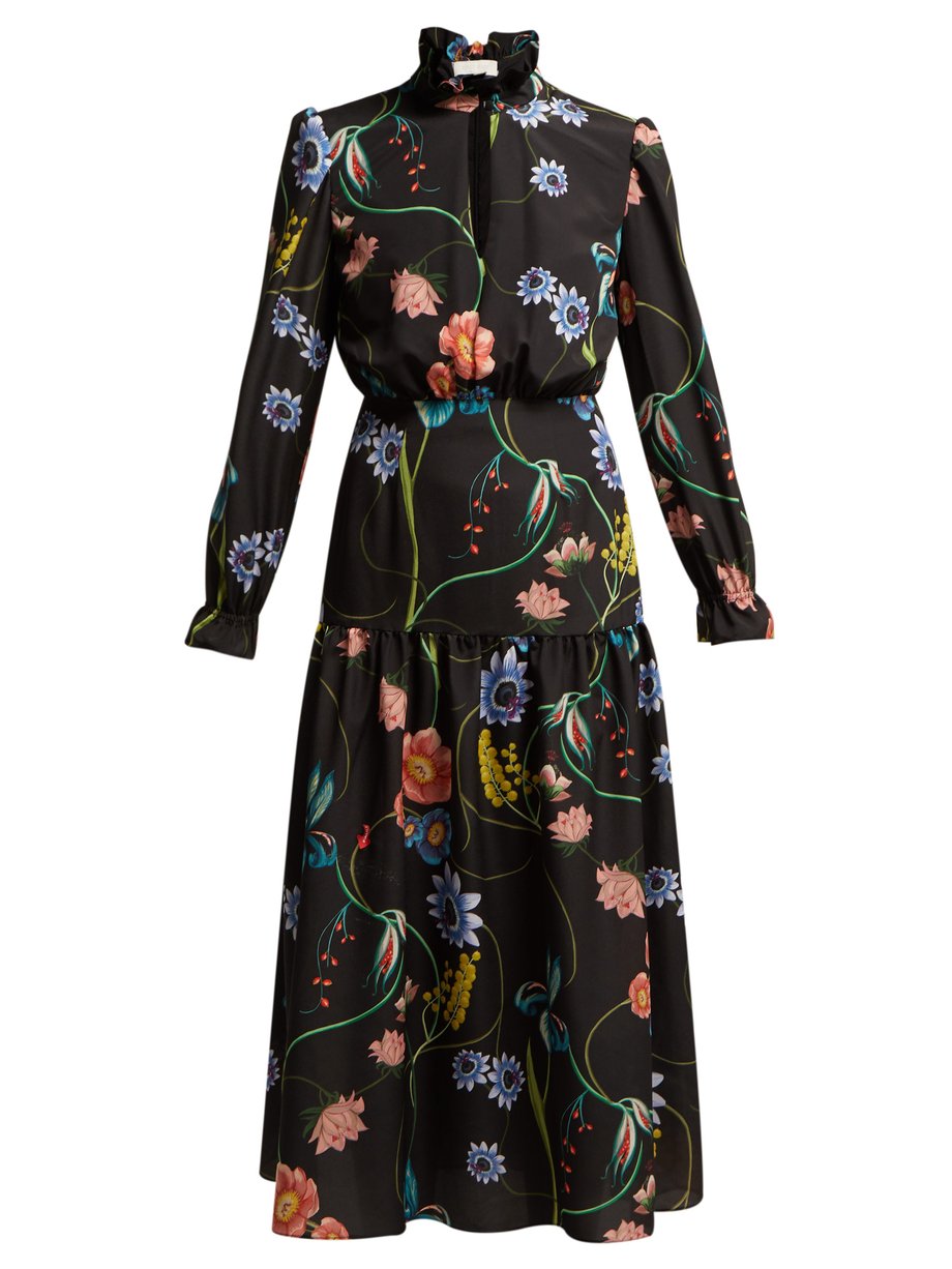 Black Eugenia floral-print crepe dress | Borgo De Nor | MATCHESFASHION US