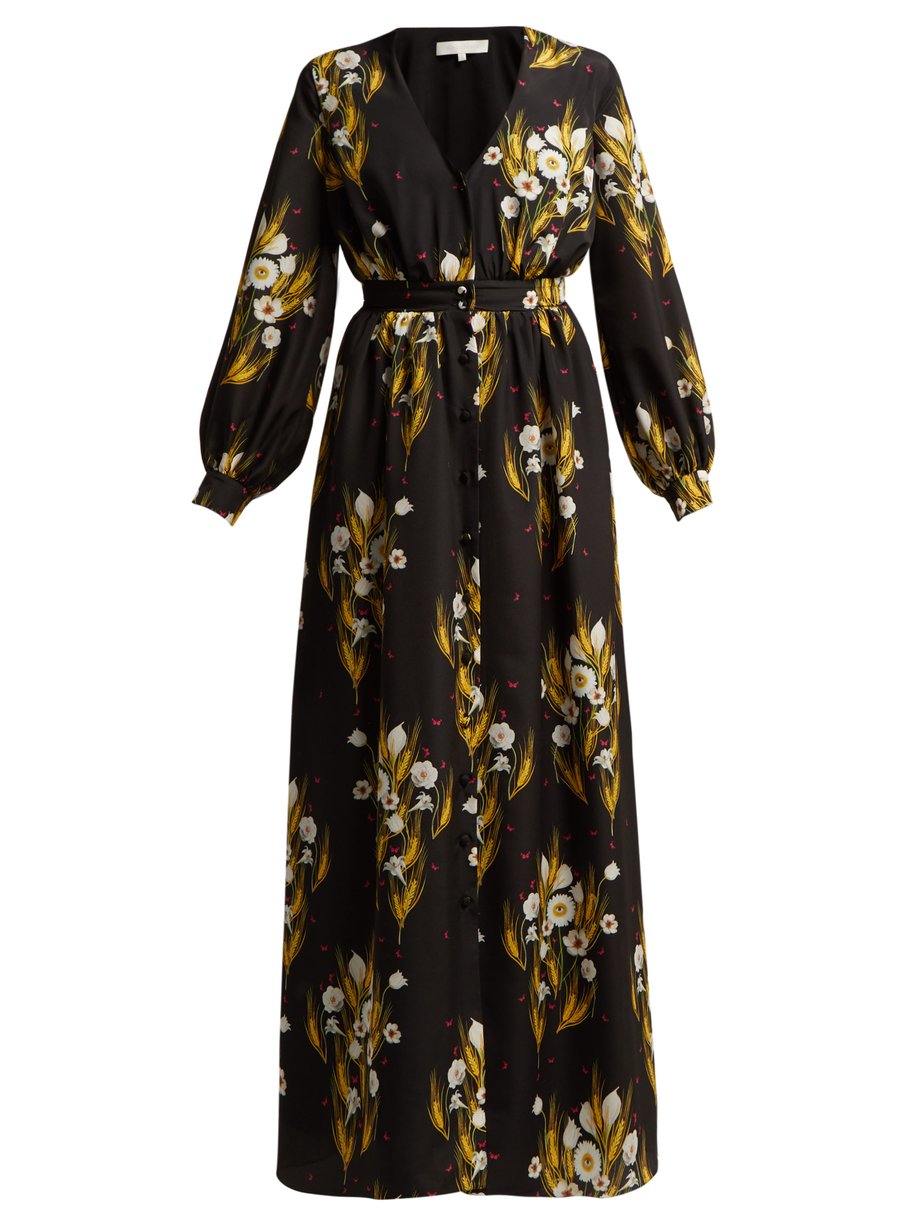 Black Francesca floral-print crepe dress | Borgo De Nor | MATCHESFASHION UK