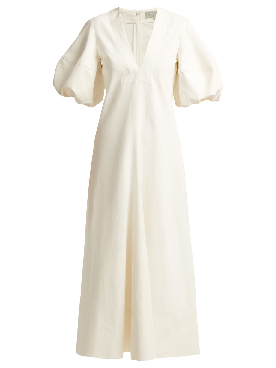 White Georgia puff-sleeve linen-blend dress | Lee Mathews ...