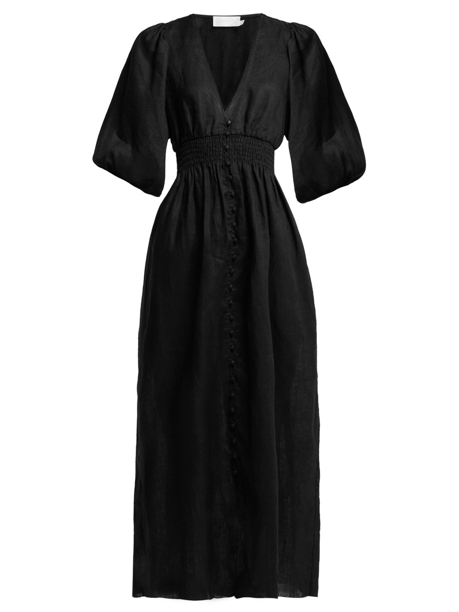 Primrose shirred linen midi dress Black Zimmermann | MATCHESFASHION FR