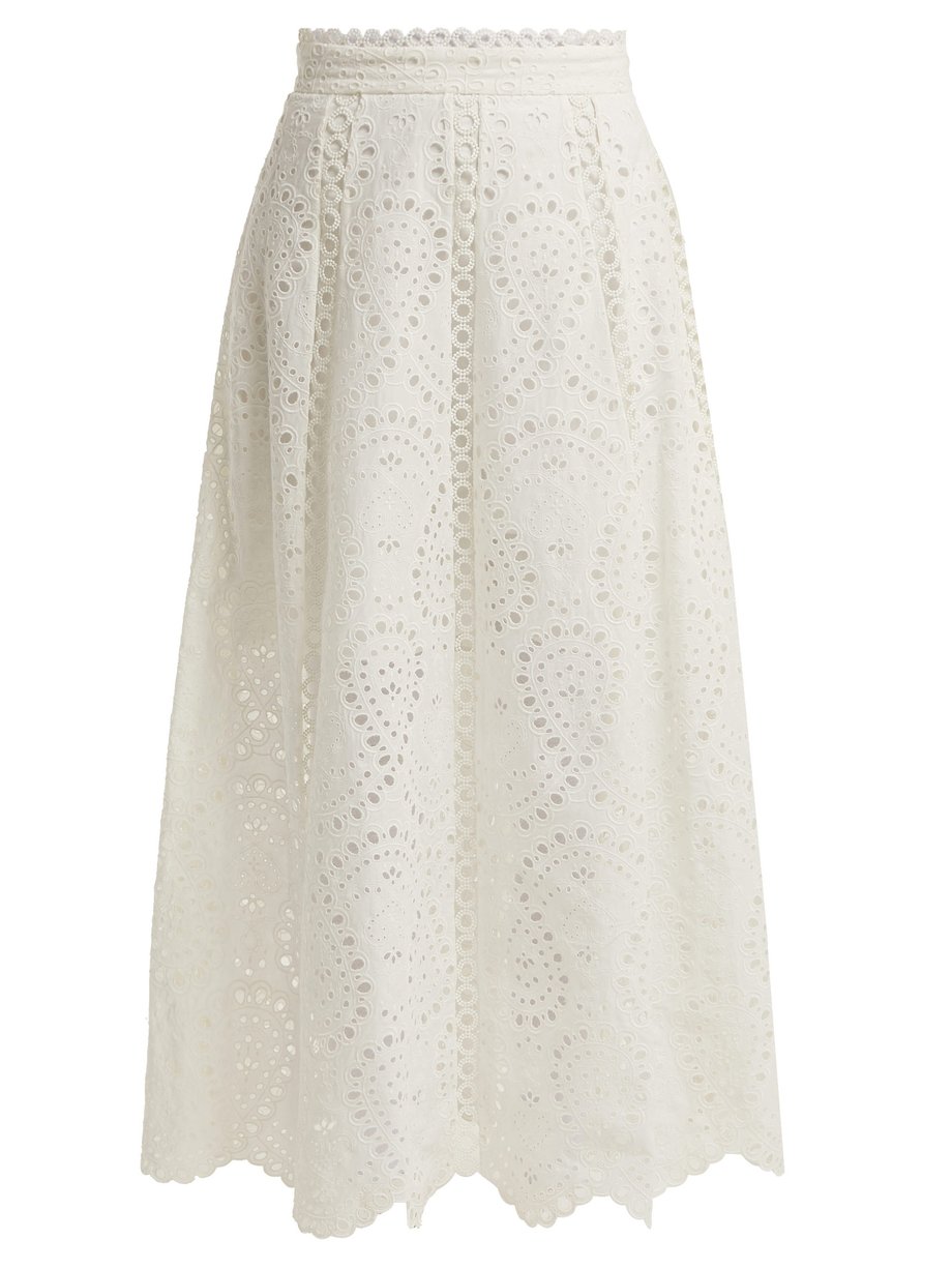 White Heathers cotton broderie anglaise midi skirt | Zimmermann ...