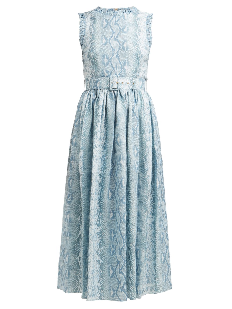 Blue Snakeskin-print linen dress | Emilia Wickstead | MATCHESFASHION US