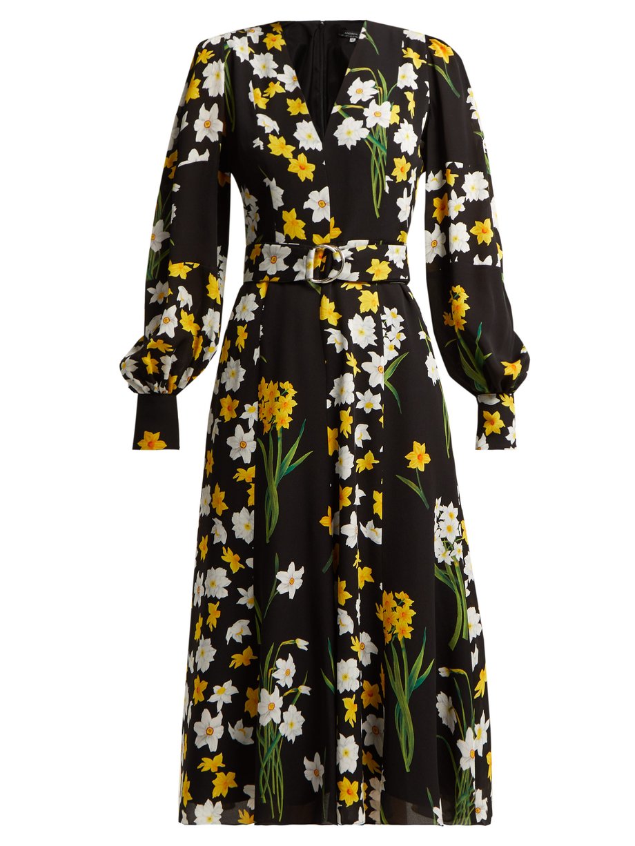Black Daffodil-print silk midi dress | Andrew Gn | MATCHESFASHION US