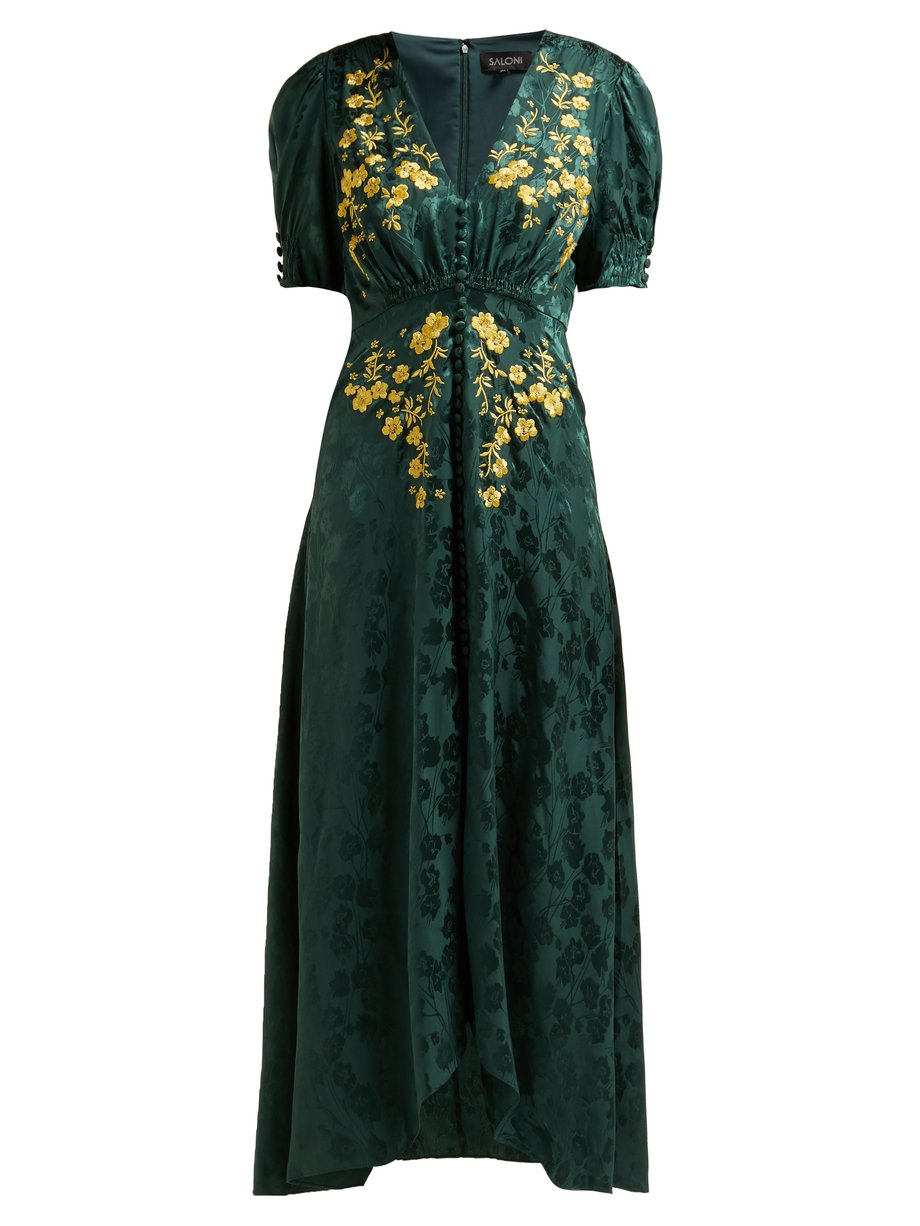 Green Lea floral-embroidered silk-satin dress | Saloni | MATCHESFASHION AU