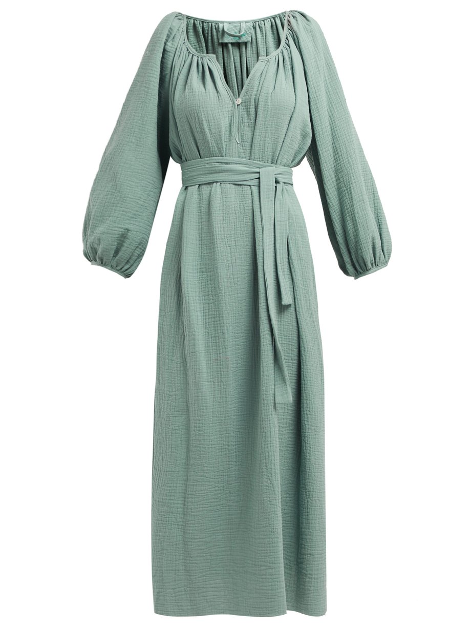 Green Textured organic cotton-gauze midi dress | Loup Charmant ...