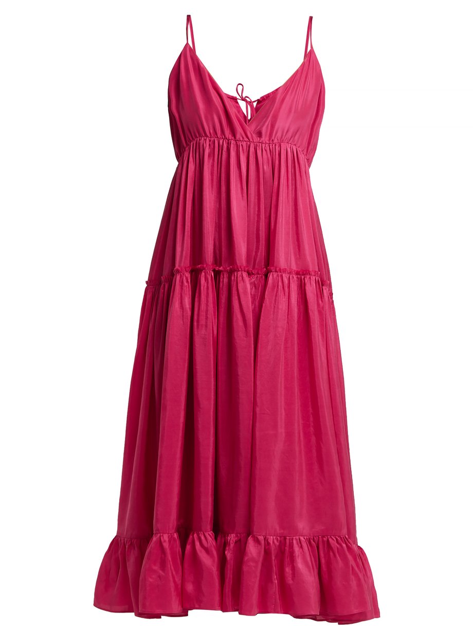 Pink Carino tiered silk midi dress | Loup Charmant | MATCHESFASHION US