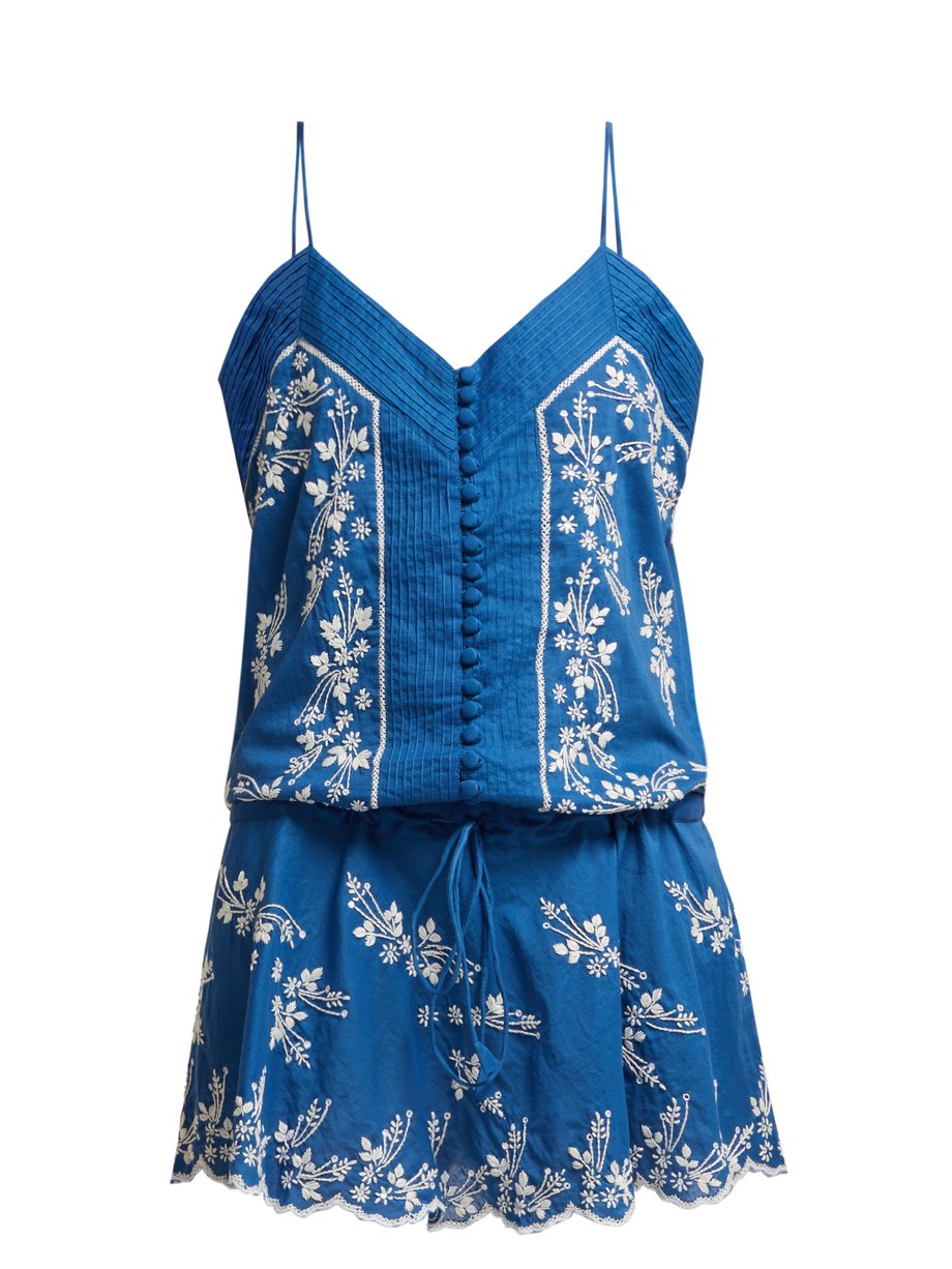 Blue Embroidered cotton slip dress | Juliet Dunn | MATCHESFASHION UK