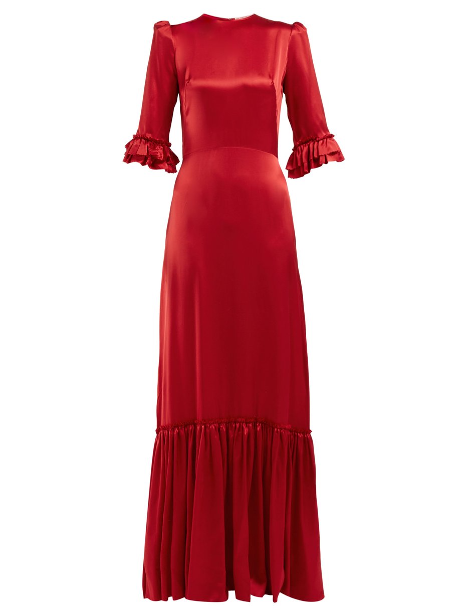 Red Festival ruffle-trimmed silk-satin maxi dress | The Vampire's Wife ...