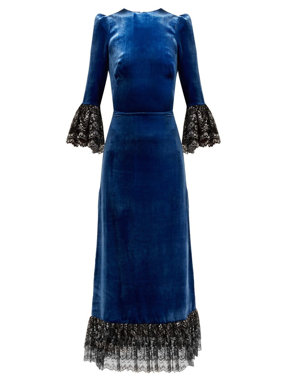 Blue Falconetti lace-trimmed velvet midi dress | The Vampire's Wife ...