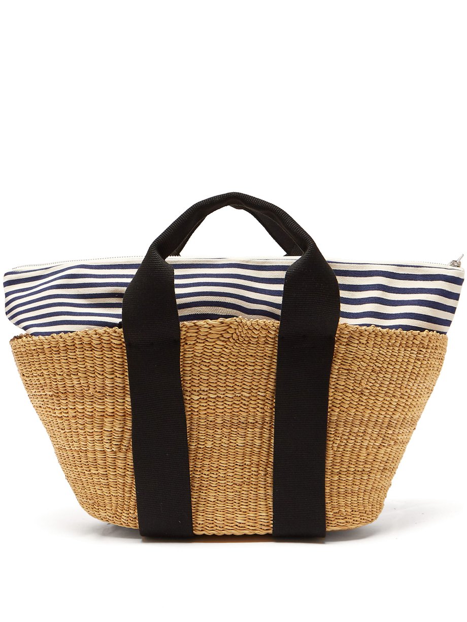 Navy George striped-canvas and straw bag | Muuñ | MATCHESFASHION US