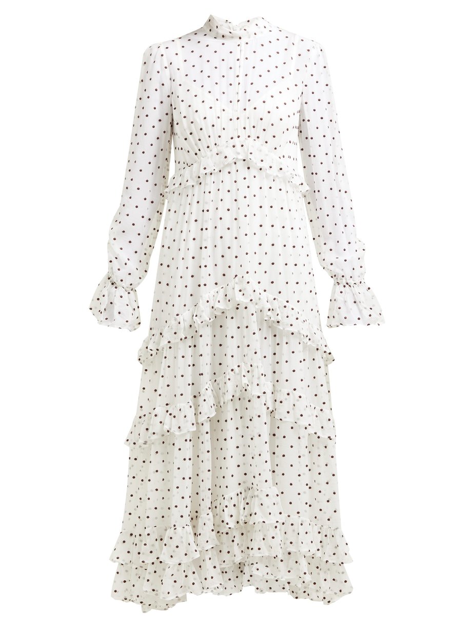 White Zippy polka-dot tiered midi dress | Zimmermann | MATCHESFASHION US