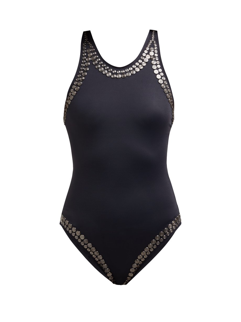 Black Mio studded racerback swimsuit | Norma Kamali | MATCHESFASHION AU