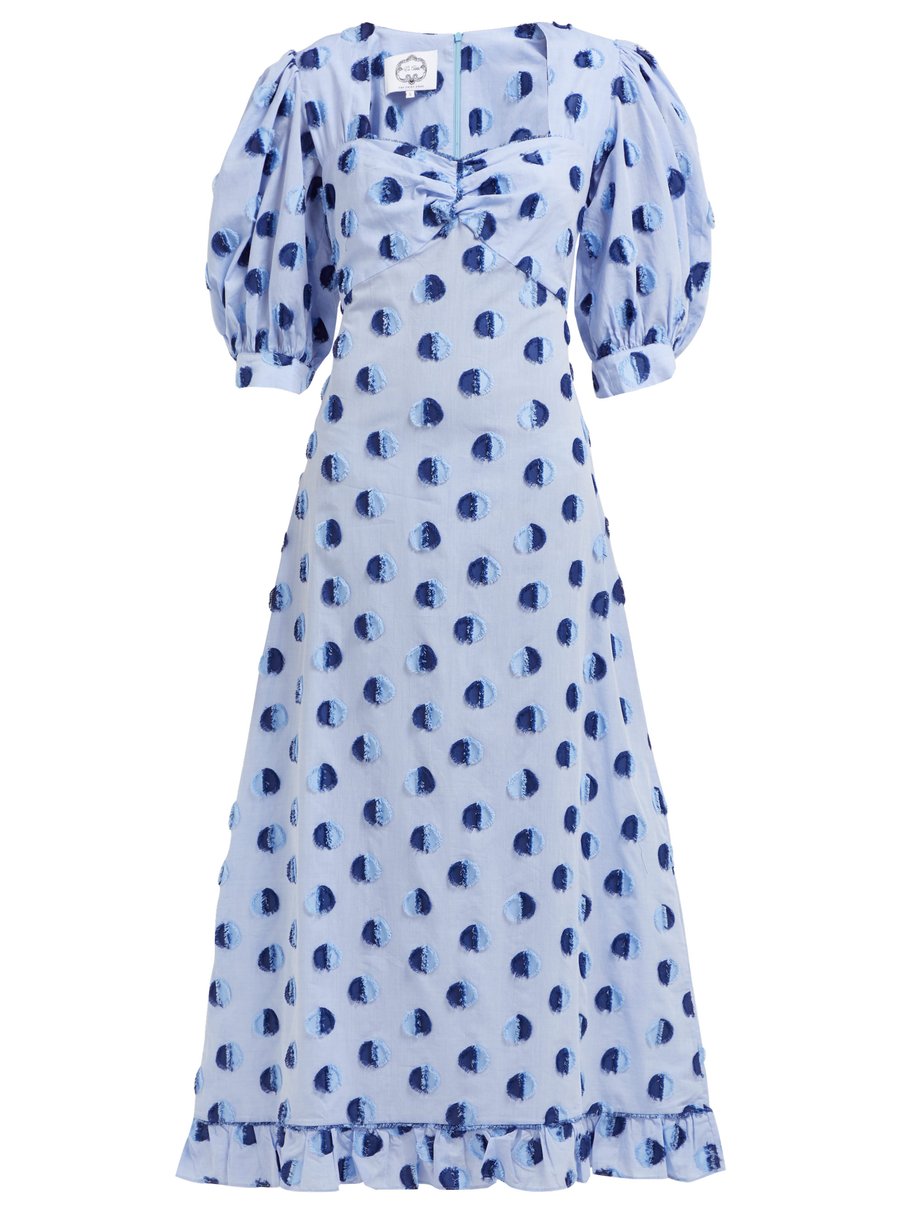 Blue Vanessa polka-dot cotton fil-coupé dress | Evi Grintela ...