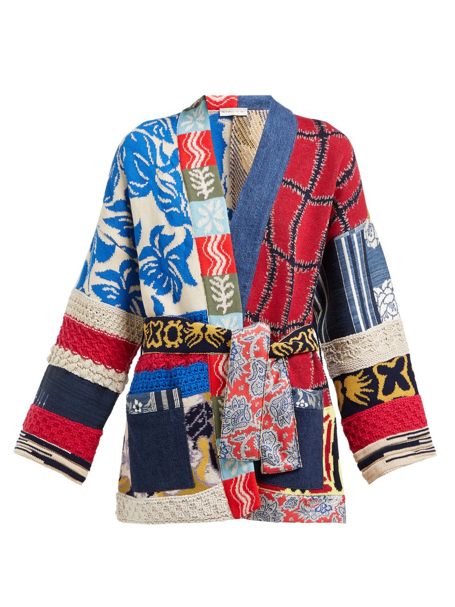 Red Belted patchwork jacquard-knit cardigan | Etro | MATCHESFASHION US