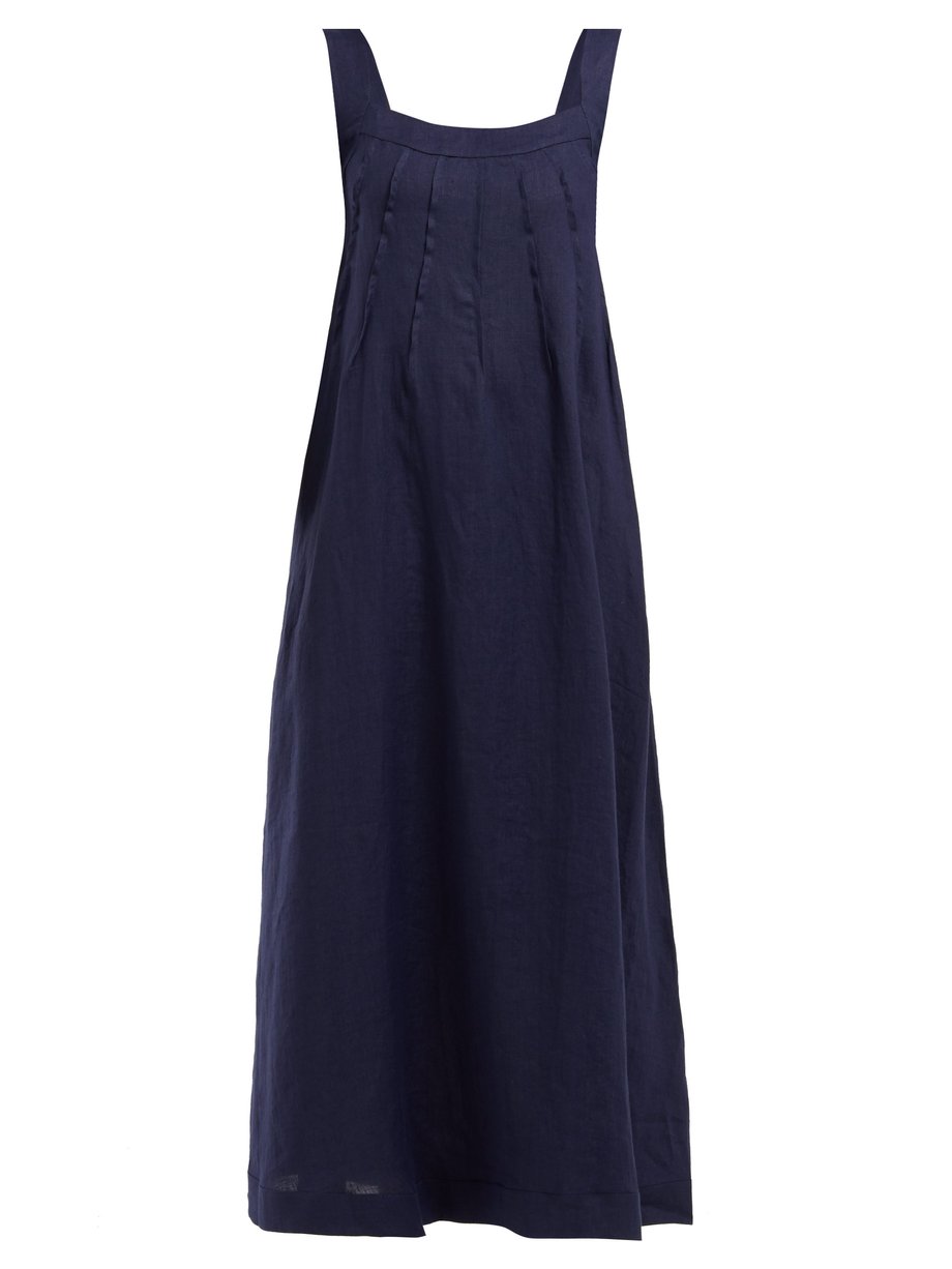Navy Ninetta open-back linen maxi dress | Three Graces London ...