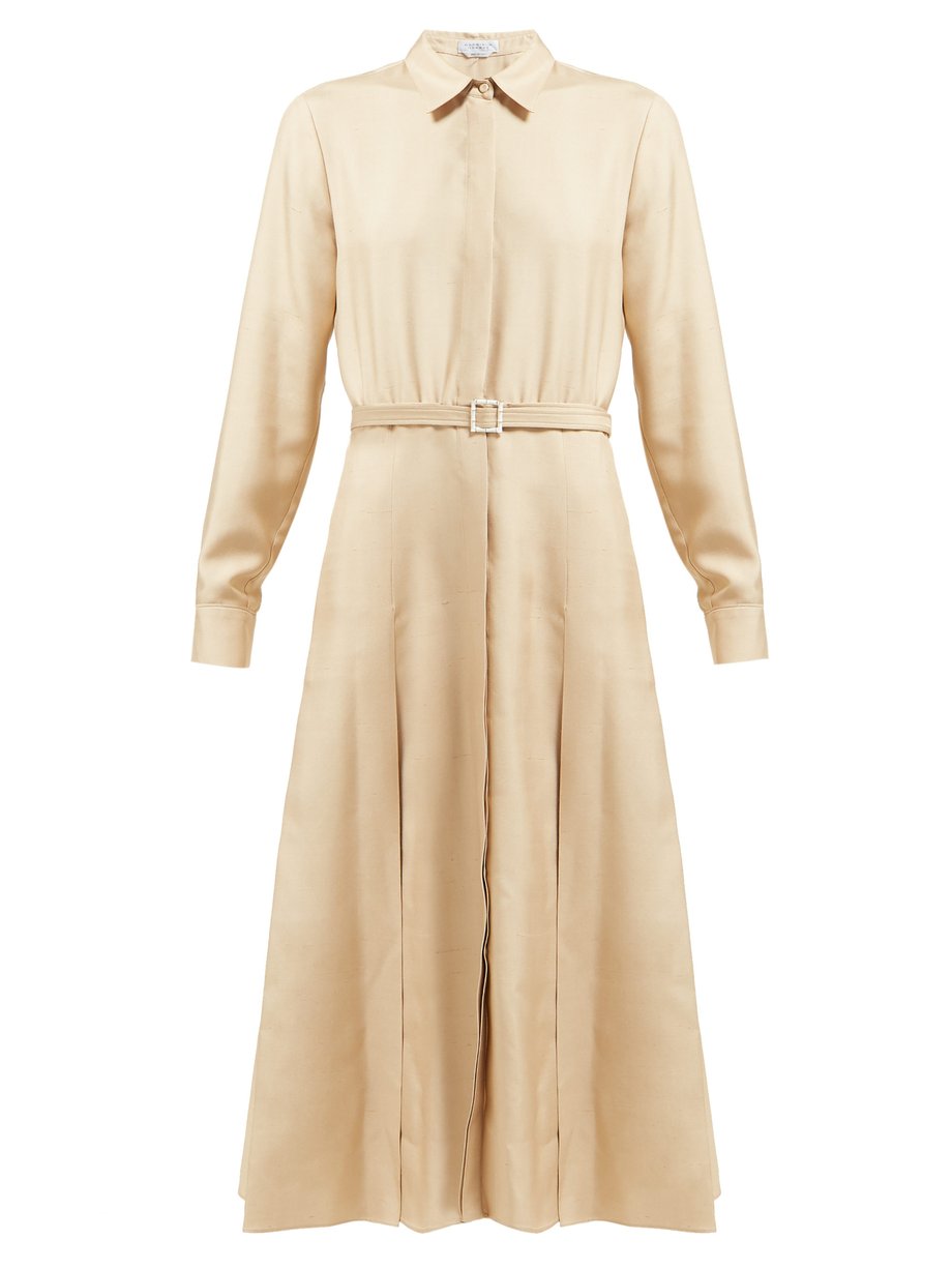 Neutral Mariano belted silk-shantung midi dress | Gabriela Hearst ...