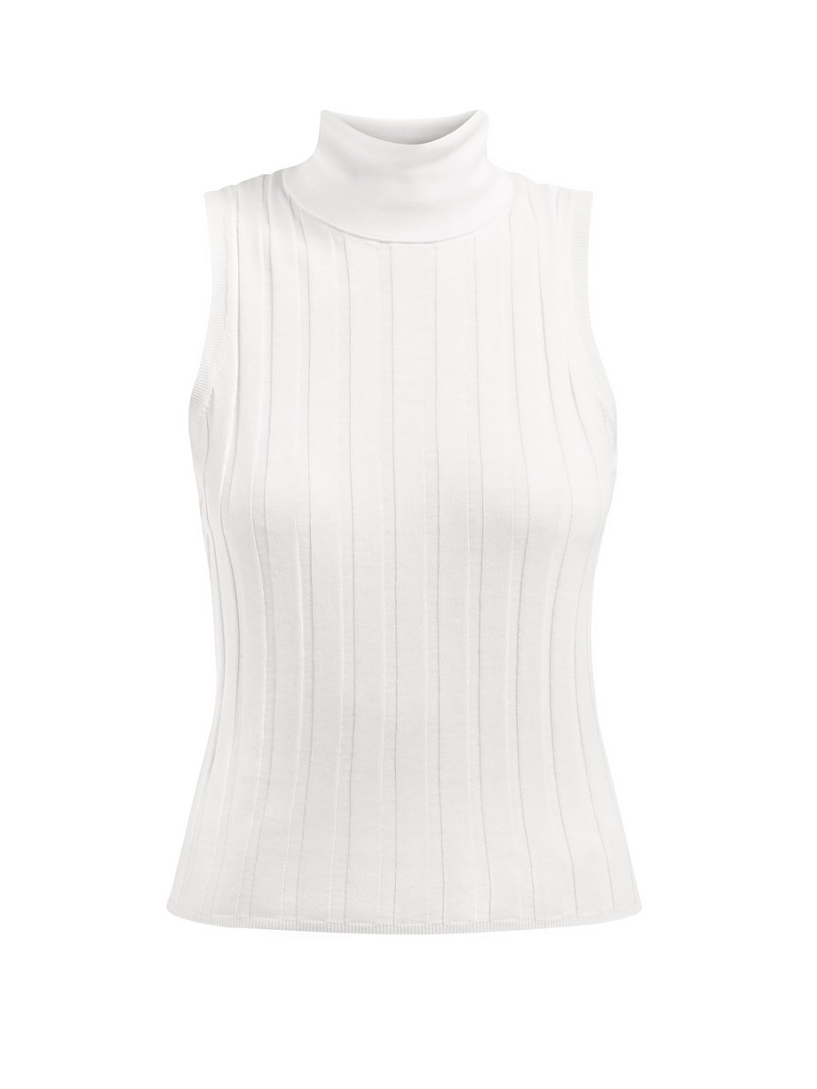 Neutral Ribbed roll-neck cotton-blend top | Allude | MATCHESFASHION US