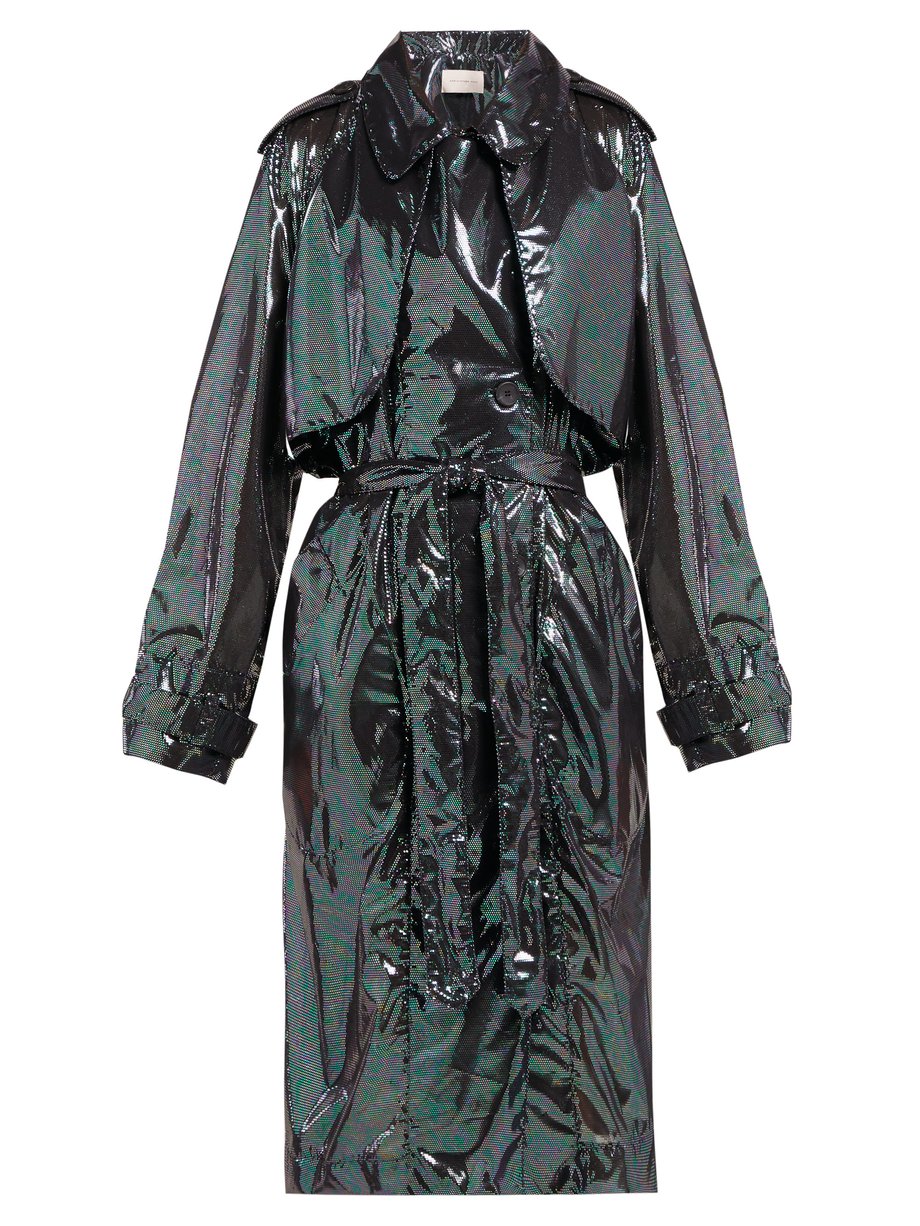 Black Double-breasted iridescent-chiffon trench coat | Christopher Kane ...