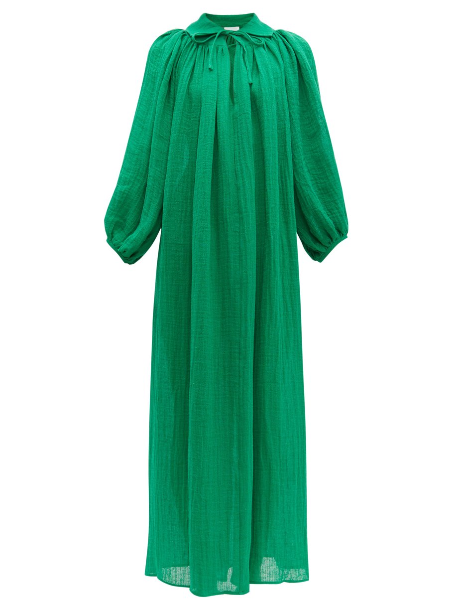 Green Poet tie-neck linen-blend dress | Lisa Marie Fernandez ...
