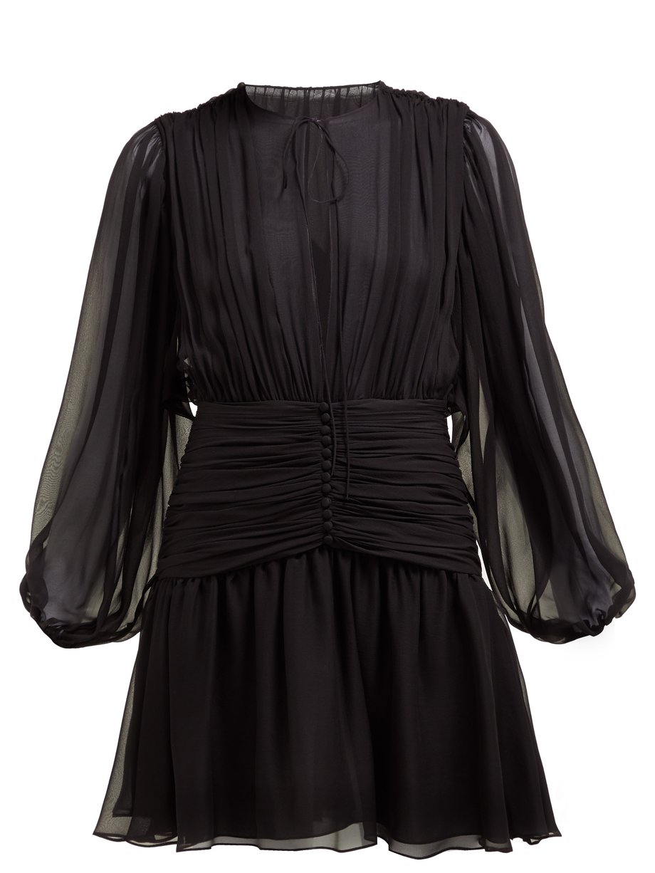Black Gathered silk-mousseline mini dress | Saint Laurent ...
